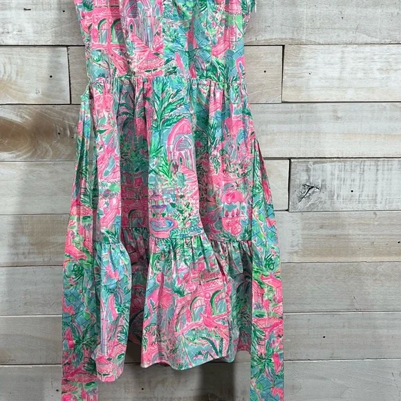 Lilly Pulitzer Dress Size 0 Pink Flamingo Halter Preppy Beach Coastal Fit Flare - Picture 4 of 16